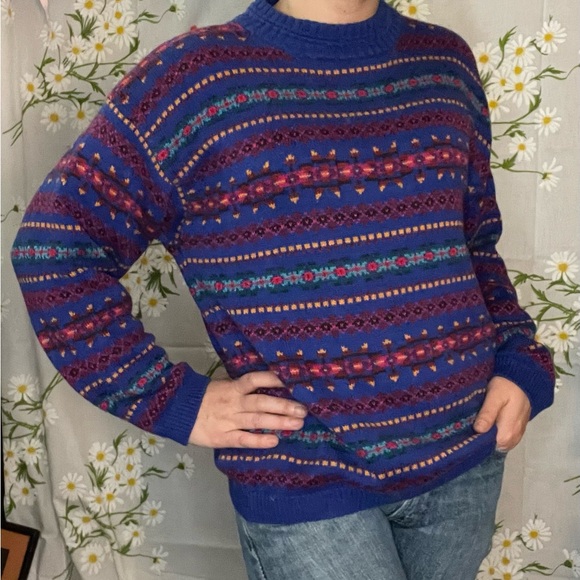 Vintage Eddie Bauer cotton serape Aztec southwestern patterned cotton sweater - Picture 4 of 8